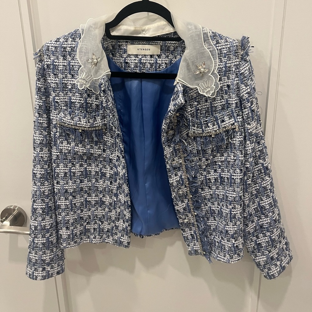 Uterque Tweed Blazer with Removable Lace Collar